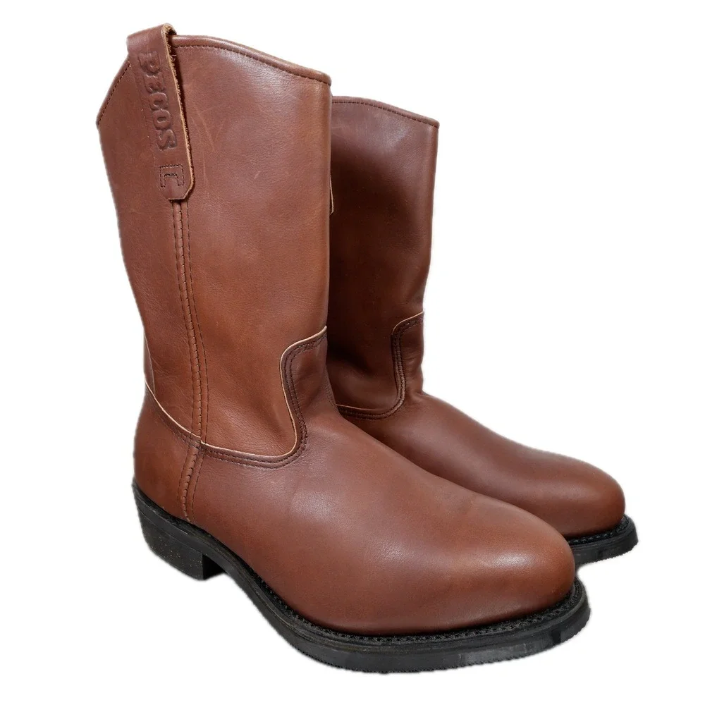 Red Wing Pecos Boots Mens 10.5 Brown Leather Pull On Safety Toe Work USA 2214
